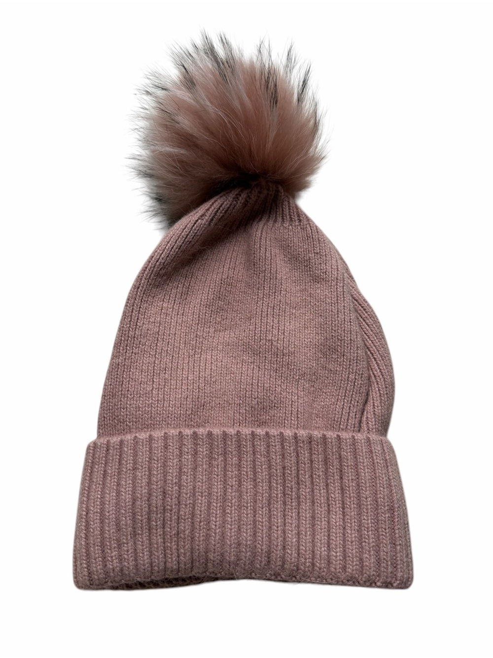 Women's Mauve Pink Rabbit Pom Beanie Hat in Dusty‎ Pink - Cozy Winter Accessory - Picture 3 of 6